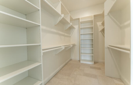 Spacious walk in master closet in a custom home build